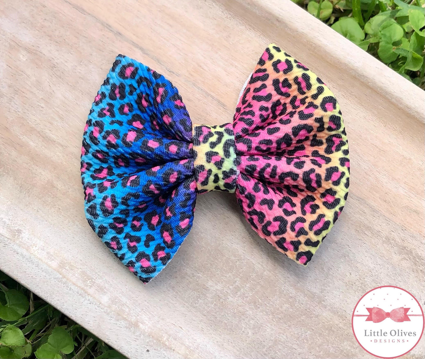 OMBRE RAINBOW LEOPARD BOW