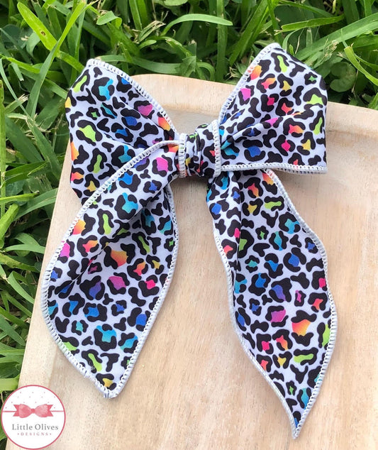 RAINBOW LEOPARD HAND TIED BOW