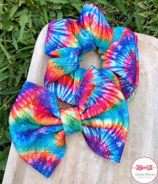 RAINBOW TIE DYE SCRUNCHIE OR BOW