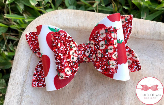 WHITE AND RED APPLES BOW