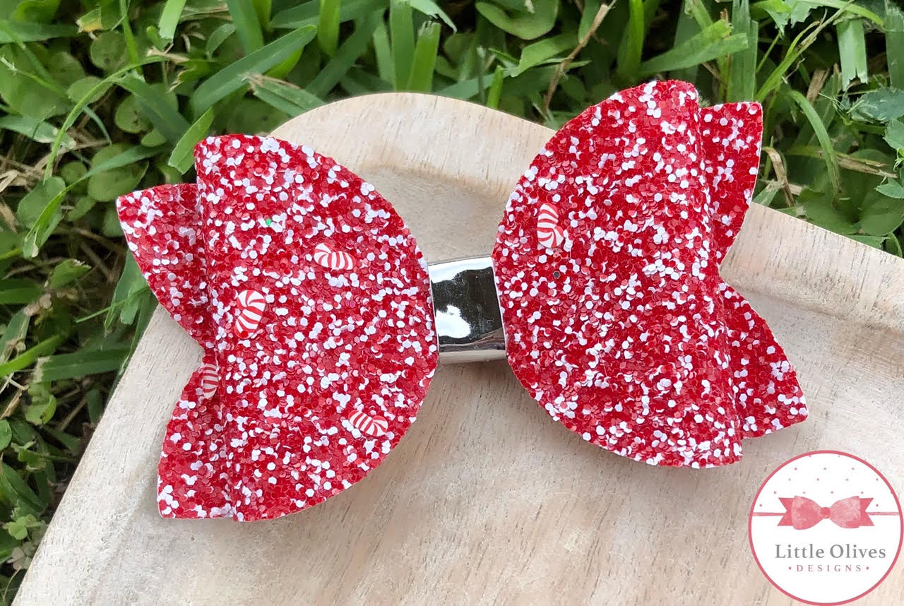 RED CANDY CANE GLITTER BOW