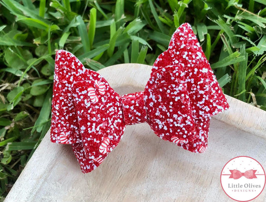 RED CANDY CANE ABBY GLITTER BOW