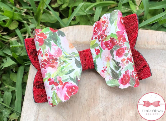 RED FLORAL LACE BOW