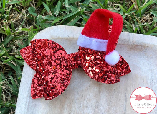 SANTA HAT GLITTER BOW