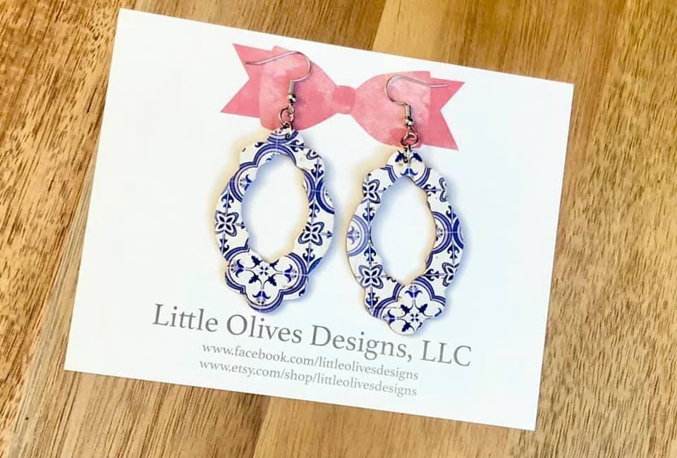 BLUE TILE CORK FANCY EARRINGS