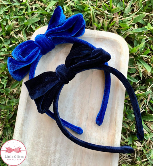 VELVET BOW HEADBANDS - BARBERS HILL BLUE