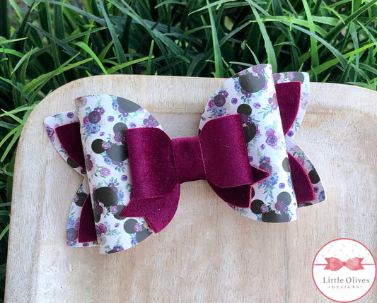 VELVET FLORAL MOUSE BOW