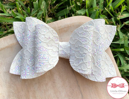 WHITE GLITTER LACE BOW