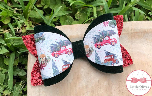 CHRISTMAS TRUCKS VELVET BOW